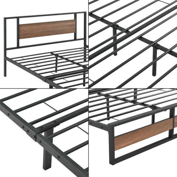 Metalen bed Villach bedframe met bedbodem zwart en walnoot - verschillende maten