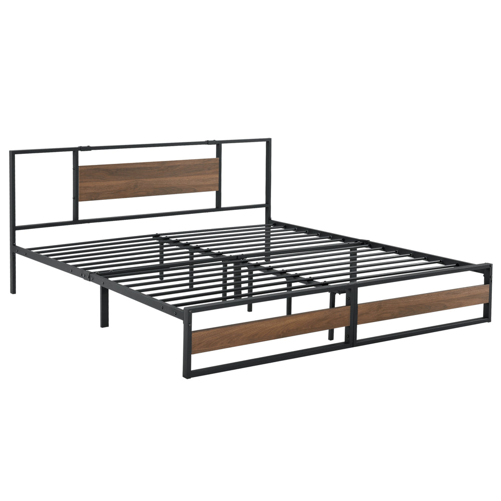 Metalen bed Villach in verschillende maten Zwart Walnoot - Look [en.casa] - premiumXL