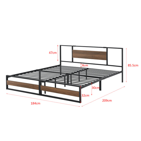 Metalen bed Villach bedframe met bedbodem en matras zwart en walnoot - verschillende maten