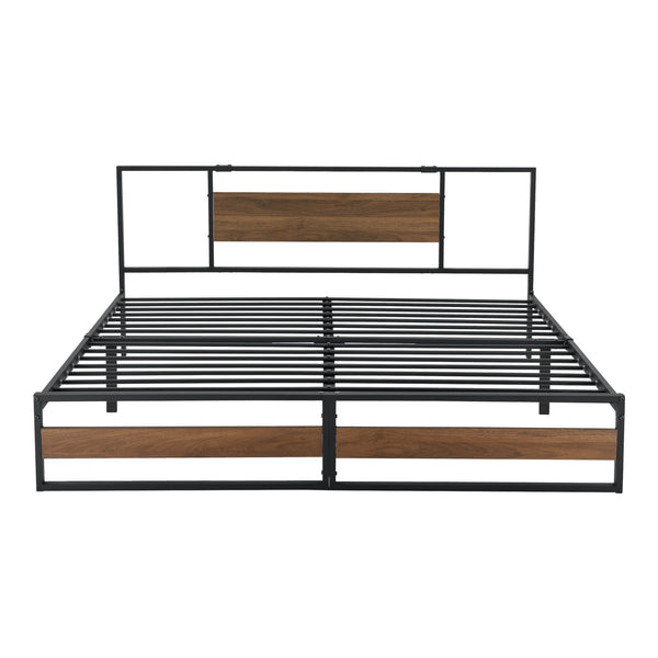 Metalen bed Villach bedframe met bedbodem en matras zwart en walnoot - verschillende maten