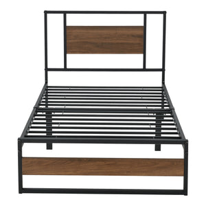Metalen bed Villach bedframe met bedbodem en matras zwart en walnoot - verschillende maten