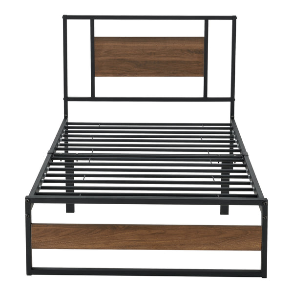 Metalen bed Villach bedframe met bedbodem en matras zwart en walnoot - verschillende maten