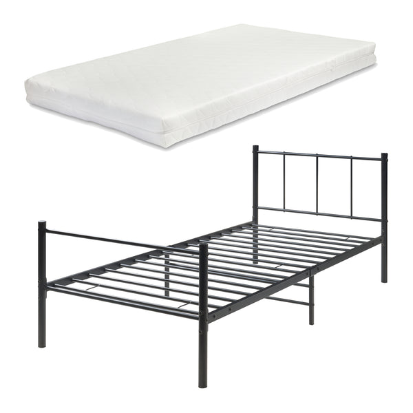 Metalen bedframe Hercules incl. bedbodem en matras zwart - verschillende maten
