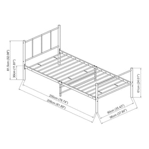 Metalen bedframe Hercules incl. bedbodem en matras zwart - verschillende maten