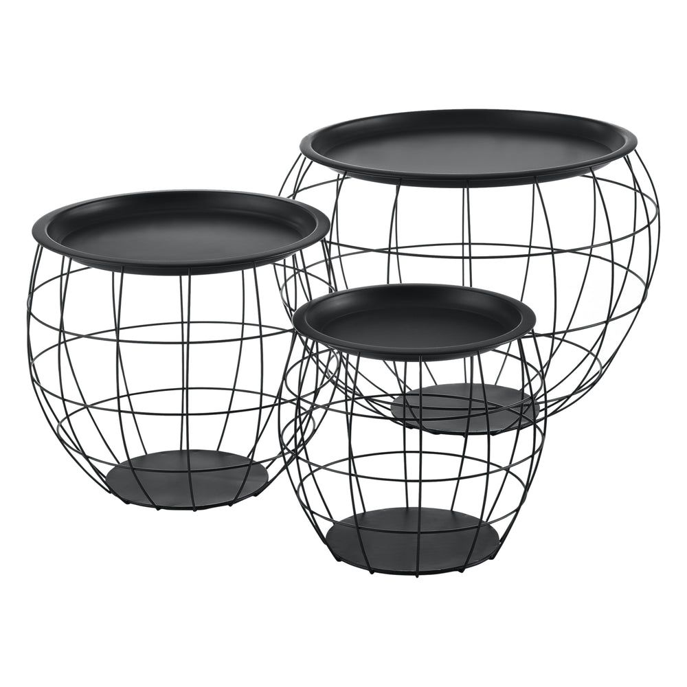 Salontafel Neman 3-delige set metalen mand zwart en.casa - premiumXL