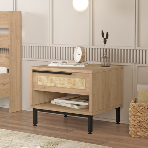 Nachtkastje Kvænangen 43x54x45 cm Eiken/Rattanlook [en.casa] - premiumXL