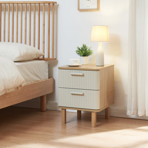 Nachtkastje Ferrersp 50x40x40 cm eikenkleurig havermout en naturel [en.casa]