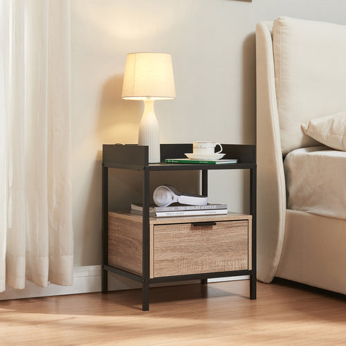 Nachtkastje Belana 51x40x35 cm Zwart/Eikenlook [en.casa] - premiumXL