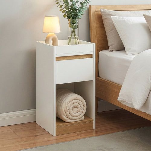 Nachtkastje Lure 55x30x35 cm wit en eikenkleurig [en.casa]