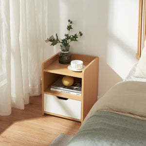 Nachtkastje Bordkak 45x36x34 cm eikenkleurig en wit [en.casa]