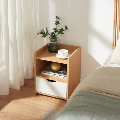 Nachtkastje Bordkak 45x36x34 cm eikenkleurig en wit [en.casa]