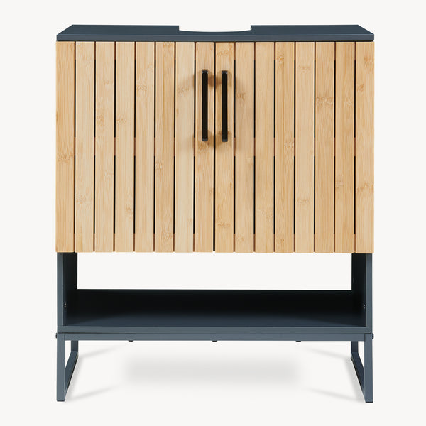 Wastafelonderkast Svanes 70x60x30 cm Donkergrijs/Natuur [en.casa]