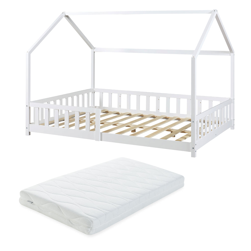 Kinderbed Hesel huisbed met matras en uitvalbeveiliging [en.casa] [neu.haus]