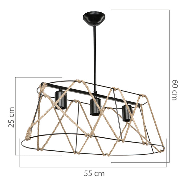 [lux.pro] Hanglamp Harrogate E27 zwart en jute - 2 varianten