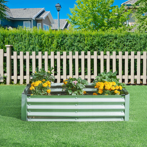 Plantenbak Celano verhoogde moestuinbak verzinkt staal zilverkleurig [en.casa]