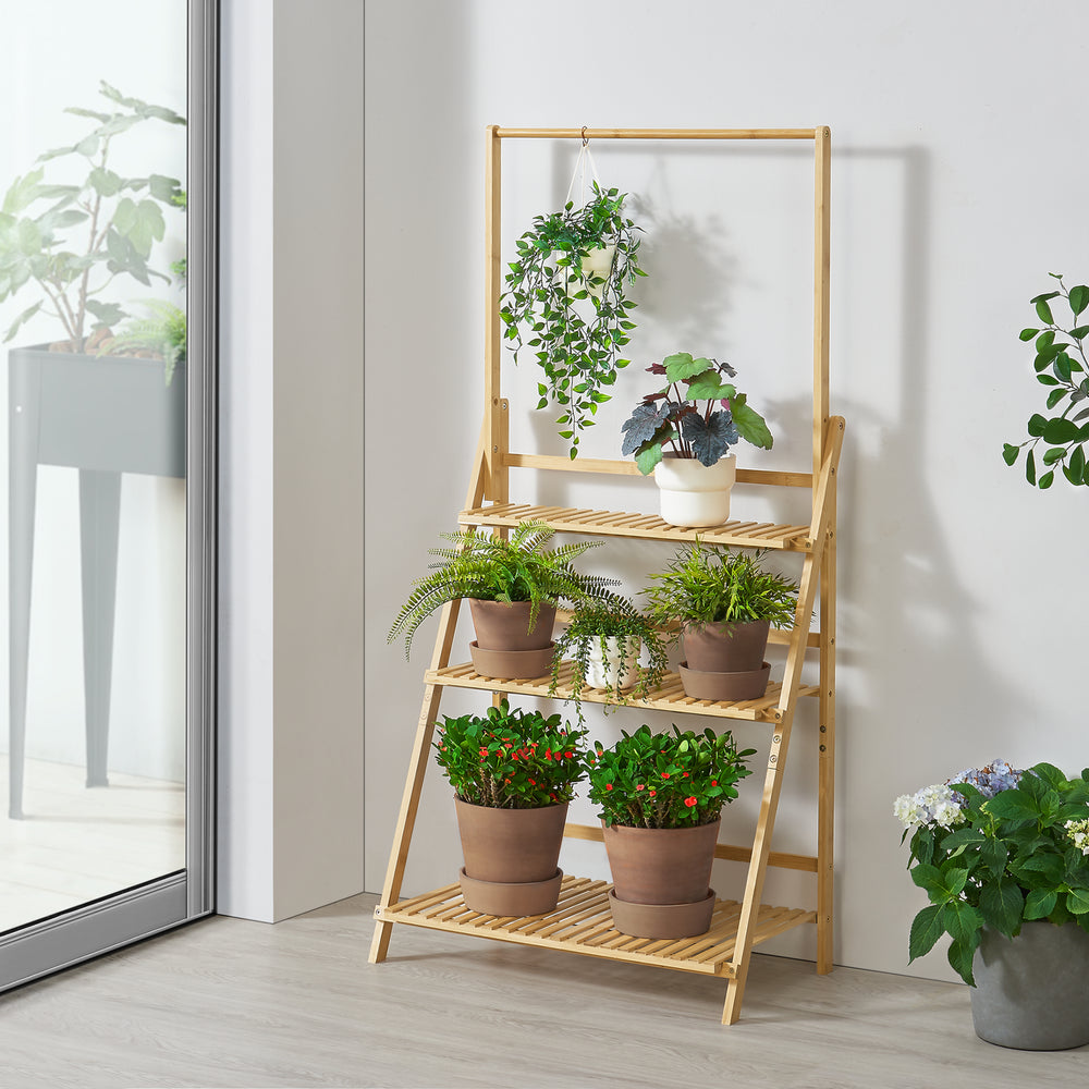 Plantenrek Brändö 3 - niveaus 144 x 70 x 39,5 cm bamboe [en.casa] - premiumXL