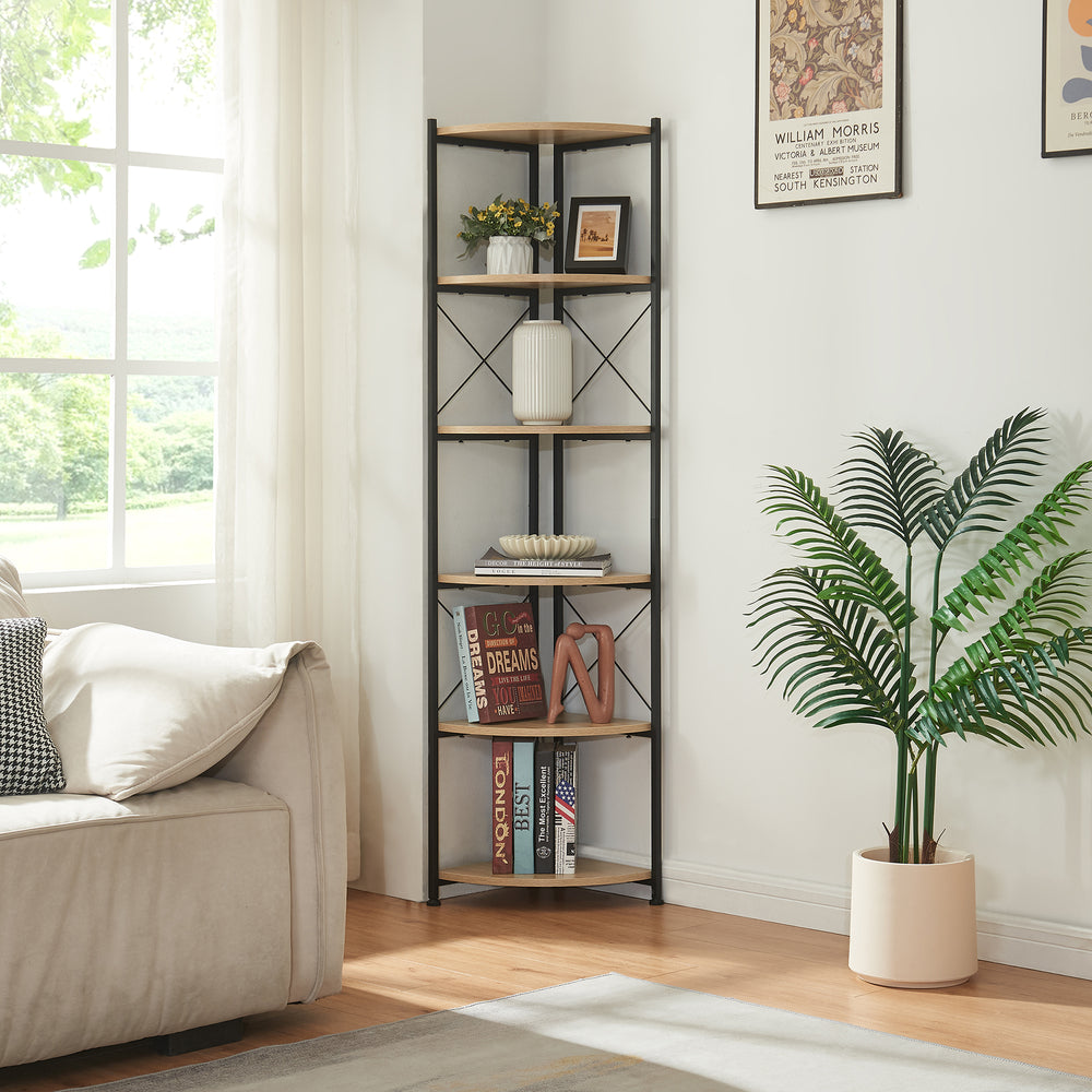 Plantenrek Ulfborg 6 legplanken 160x30x30 cm Zwart/Eikenlook [en.casa] - premiumXL