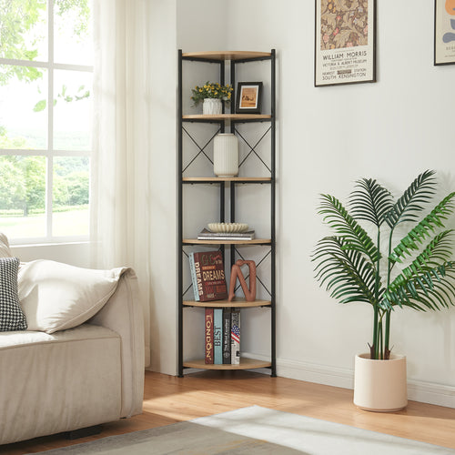 Plantenrek Ulfborg 6 legplanken 160x30x30 cm Zwart/Eikenlook [en.casa] - premiumXL