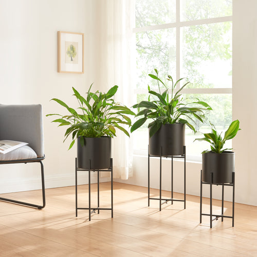 Plantenstandaard Orsa 3-delig Set Metaal Zwart [en.casa] - premiumXL