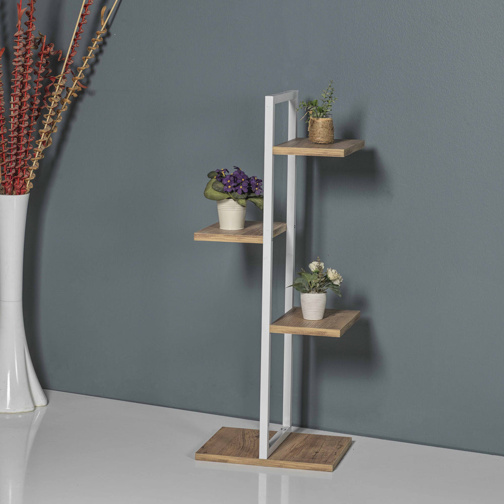 [en.casa] Plantenstandaard Blaabjerg 90x35x26cm wit en walnootkleurig