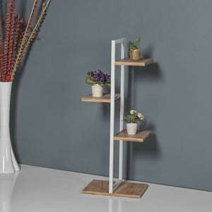 [en.casa] Plantenstandaard Blaabjerg 90x35x26cm wit en walnootkleurig