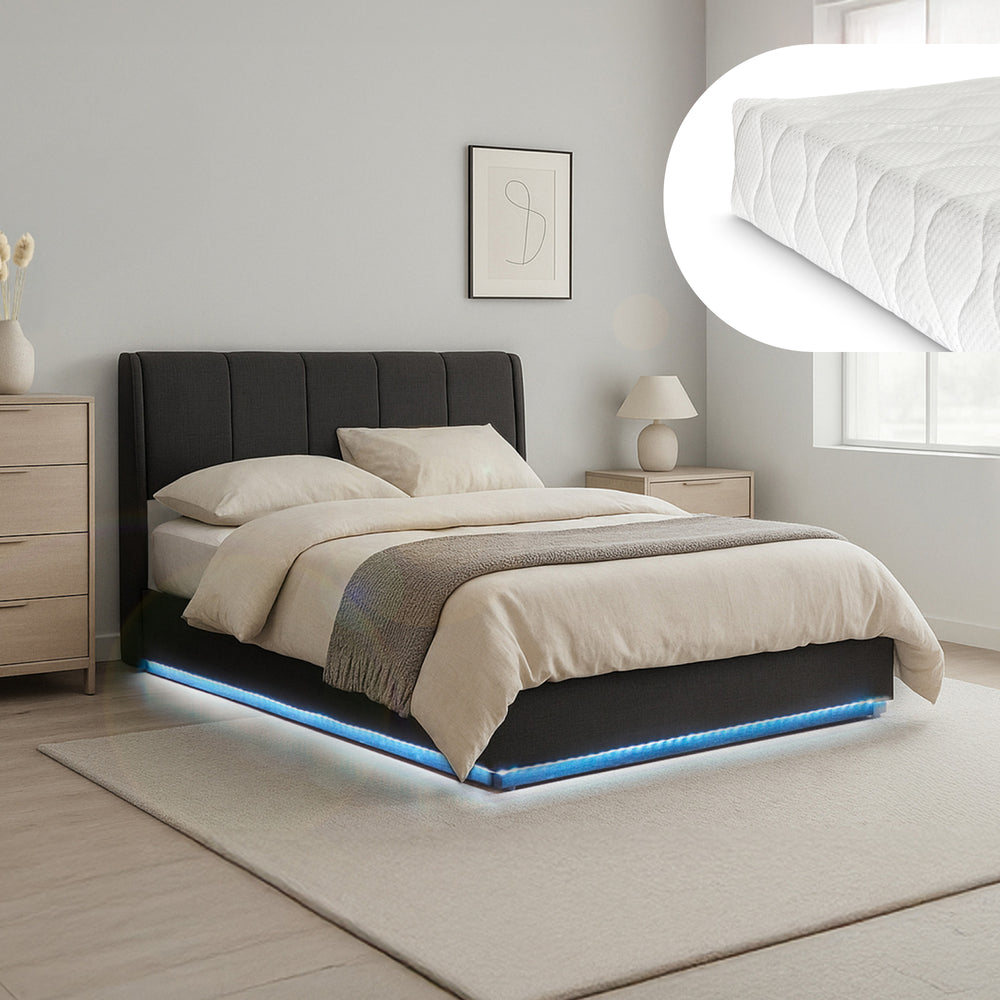 Tweepersoonsbed Tröstiar met matras en LED [en.casa]