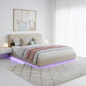 Tweepersoonsbed Tröstiar led bed met opbergruimte linnen [en.casa]