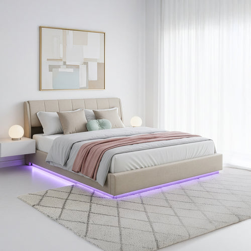 Tweepersoonsbed Tröstiar led bed met opbergruimte linnen [en.casa]
