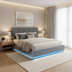 Tweepersoonsbed Tröstiar led bed met opbergruimte linnen [en.casa]
