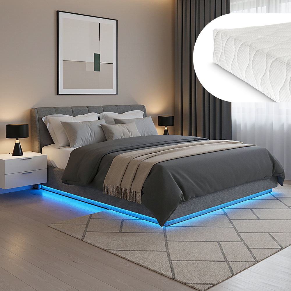 Tweepersoonsbed Tröstiar met matras en LED [en.casa]