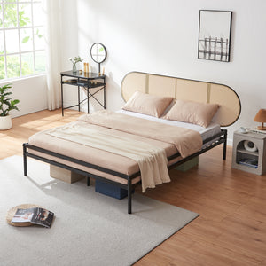 Metalen bed Linköping zwart en rotan look [en.casa]