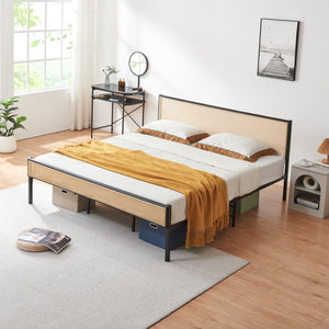 Metalen bed met matras Linköping zwart en rotan look [en.casa]