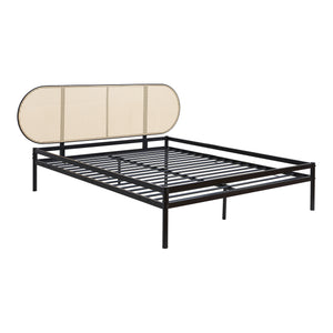Metalen bed Linköping zwart en rotan look [en.casa]