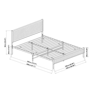 Metalen bed Linköping met rechthoekig hoofd- en voetbord zwart en rotan look [en.casa]
