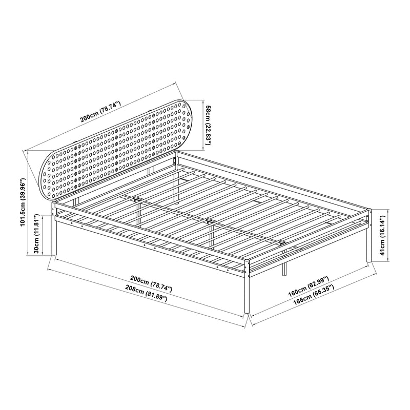 Maatschets Metalen bed Linköping zwart en rotan look [en.casa]