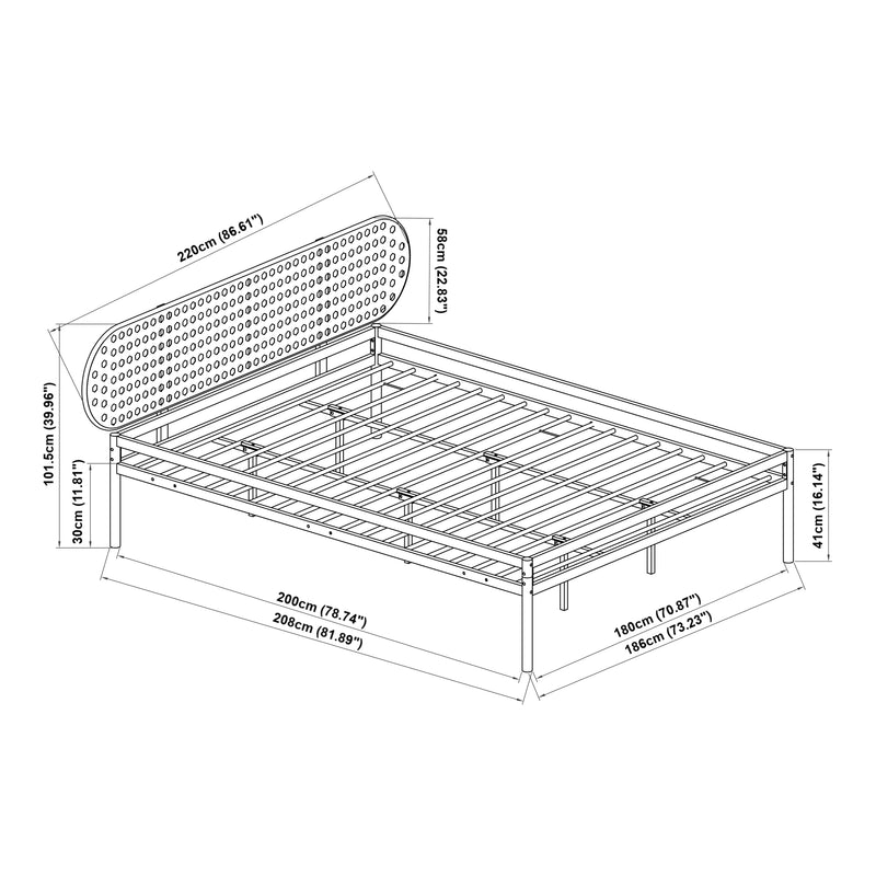 Maatschets Metalen bed Linköping zwart en rotan look [en.casa]