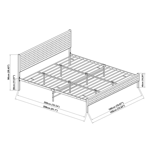 Metalen bed met matras Linköping zwart en rotan look [en.casa]