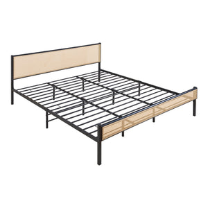 Metalen bed Linköping met rechthoekig hoofd- en voetbord zwart en rotan look [en.casa]