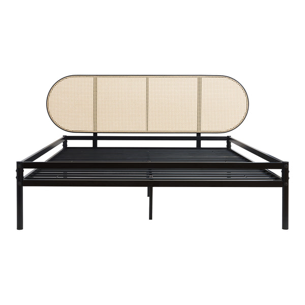 Metalen bed Linköping zwart en rotan look [en.casa]