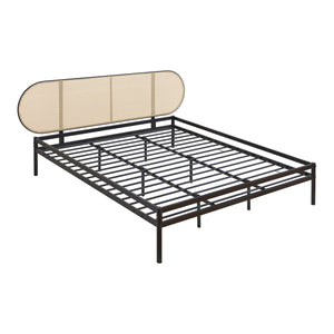 Metalen bed Linköping met matras zwart en rotan look [en.casa]