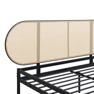 Metalen bed Linköping zwart en rotan look [en.casa]