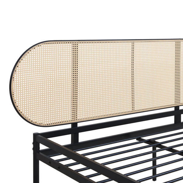 Metalen bed Linköping zwart en rotan look [en.casa]