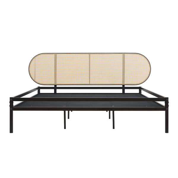 Metalen bed Linköping met matras zwart en rotan look [en.casa]