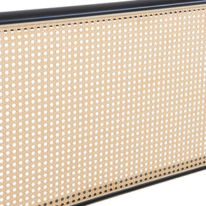 Metalen bed Linköping met rechthoekig hoofd- en voetbord zwart en rotan look [en.casa]