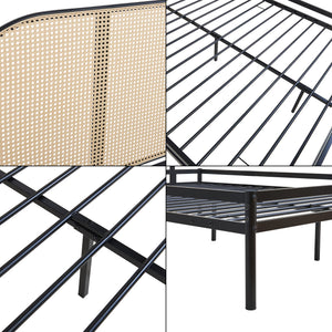 Metalen bed Linköping zwart en rotan look [en.casa]
