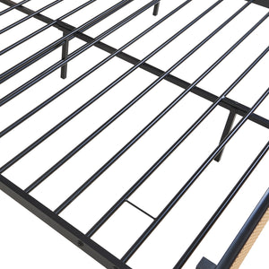 Metalen bed Linköping met rechthoekig hoofd- en voetbord zwart en rotan look [en.casa]