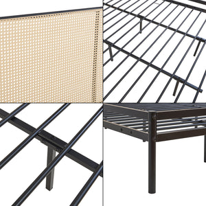 Metalen bed Linköping met matras zwart en rotan look [en.casa]