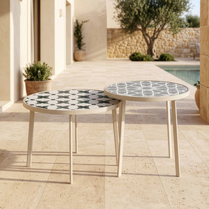 Outdoor statafel Faeto 2-delig glasplaat Champagne [casa.pro]