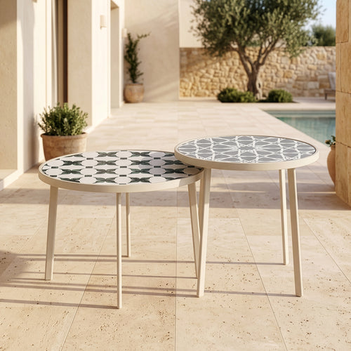 Outdoor statafel Faeto 2-delig glasplaat Champagne [casa.pro]