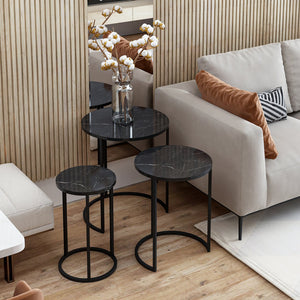 Satztisch Frederiksværk 3er Set Marmoroptik Zwart [en.casa] - premiumXL